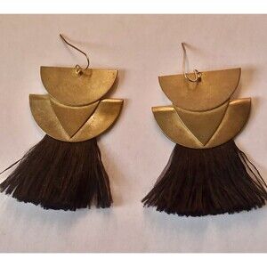 Vintage Geometric Brass Tassel Earrings